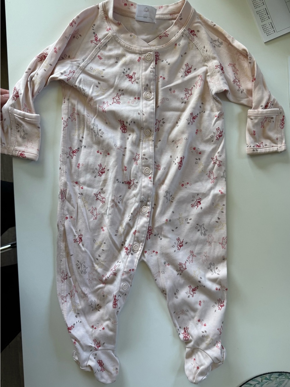 Hanna Andersson Pink Bunny Print Infant Footed  PJs size 3-6 months